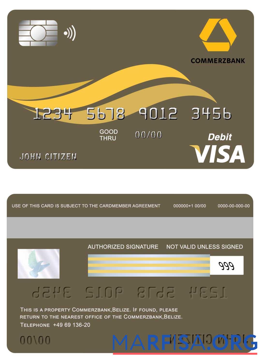 Realistic Belize Commerzbank visa card example